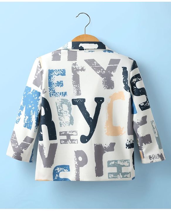 Babyhug Knit Full Sleeves Text Printed Blazer with T-Shirt - White