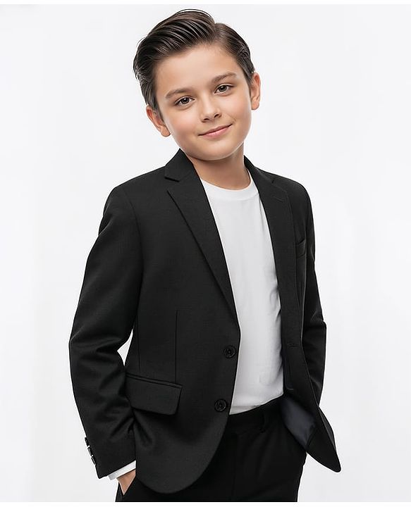 Pine Kids Knit Full Sleeves Solid Blazer - Black
