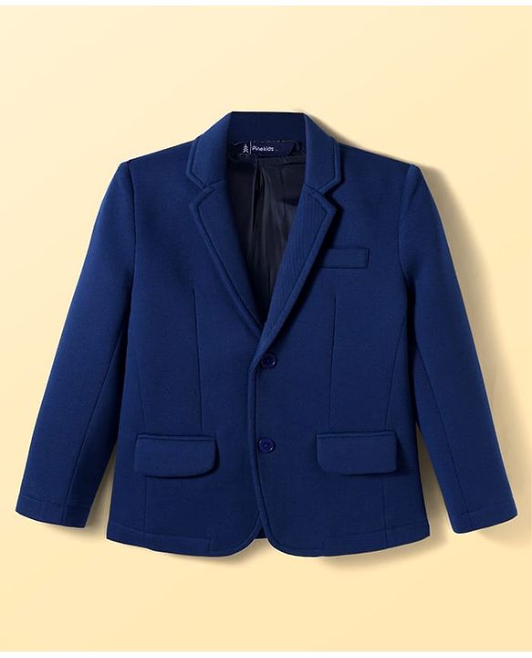 Pine Kids Knit Full Sleeves Solid Blazer with Printed Inner Tee - Blue
