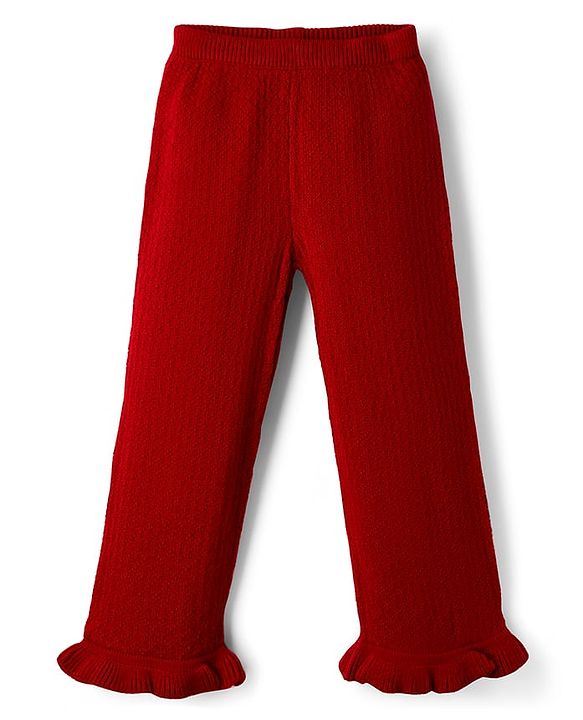 Babyhug Sweater Knit Full Length Solid Woollen Pant - Red