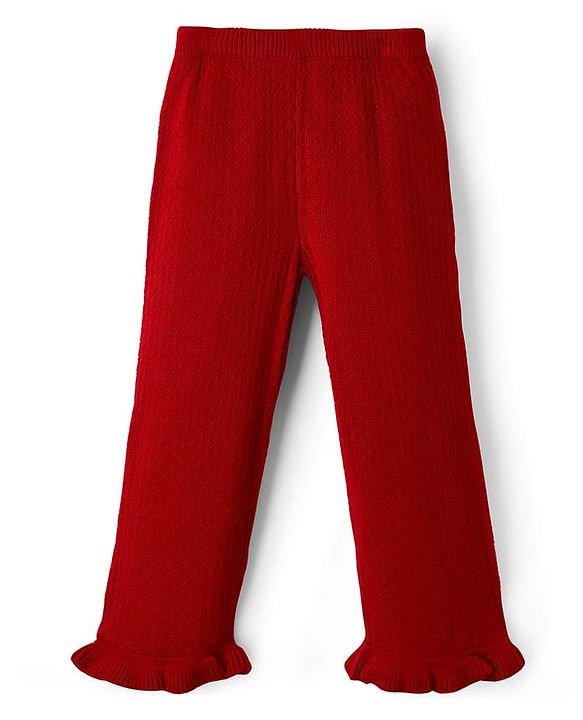 Babyhug Sweater Knit Full Length Solid Woollen Pant - Red