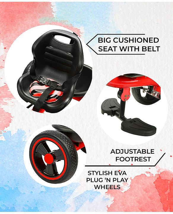 Babyhug Tricycle with Parental Push Handle-Orange| Safety Harness| Foldable Footrest| Storage Baskets| Anti-Slip Pedals| Adjustable Push Bar| Puncture Proof Wheels| Comfortable Seat| High Backrest