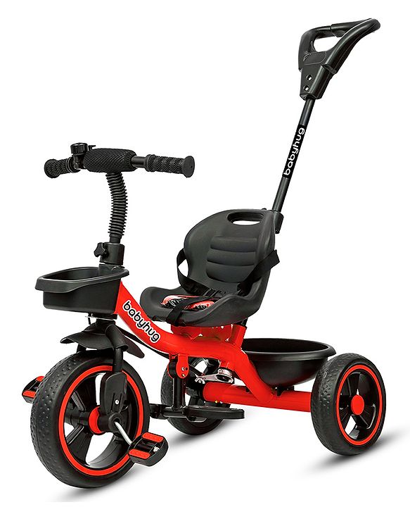 Babyhug Tricycle with Parental Push Handle-Orange| Safety Harness| Foldable Footrest| Storage Baskets| Anti-Slip Pedals| Adjustable Push Bar| Puncture Proof Wheels| Comfortable Seat| High Backrest