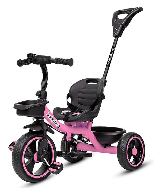 Babyhug Tricycle with Parental Push Handle-Orange| Safety Harness| Foldable Footrest| Storage Baskets| Anti-Slip Pedals| Adjustable Push Bar| Puncture Proof Wheels| Comfortable Seat| High Backrest