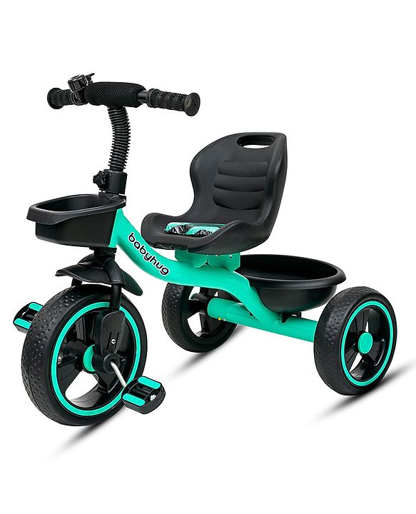 Babyhug Tricycle with Comfortable Seat & High Backrest|Storage Baskets| Anti-Slip Pedals| Puncture Proof Wheels| Easy to Assemble| Cushion Seat - Sea Green