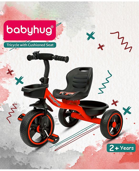 Babyhug Tricycle with Comfortable Seat & High Backrest|Storage Baskets| Anti-Slip Pedals| Puncture Proof Wheels| Easy to Assemble| Cushion Seat - Sea Green