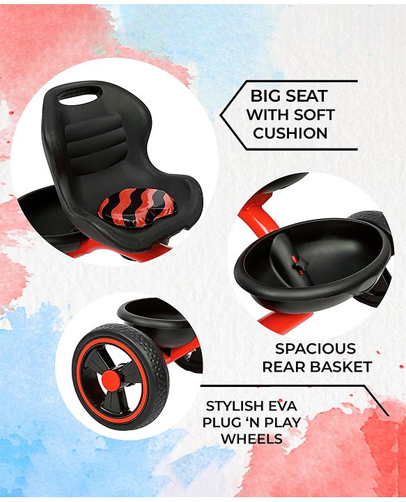 Babyhug Tricycle with Comfortable Seat & High Backrest|Storage Baskets| Anti-Slip Pedals| Puncture Proof Wheels| Easy to Assemble| Cushion Seat - Sea Green