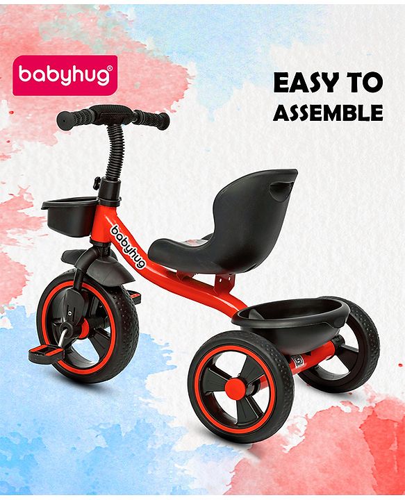 Babyhug Tricycle with Comfortable Seat & High Backrest|Storage Baskets| Anti-Slip Pedals| Puncture Proof Wheels| Easy to Assemble| Cushion Seat - Sea Green