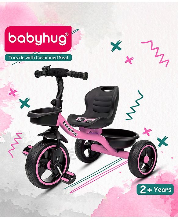 Babyhug Tricycle with Comfortable Seat & High Backrest|Storage Baskets| Anti-Slip Pedals| Puncture Proof Wheels| Easy to Assemble| Cushion Seat - Sea Green