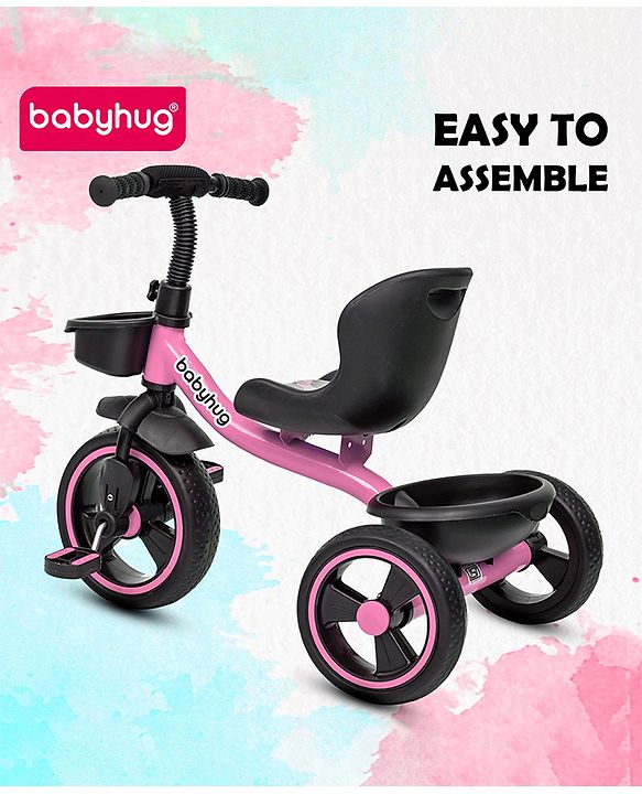 Babyhug Tricycle with Comfortable Seat & High Backrest|Storage Baskets| Anti-Slip Pedals| Puncture Proof Wheels| Easy to Assemble| Cushion Seat - Sea Green