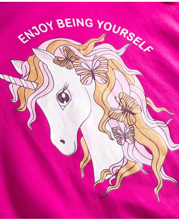 Pine Kids Cotton Knit Full Sleeves Sweatshirt With Unicorn Print - Fuchsia