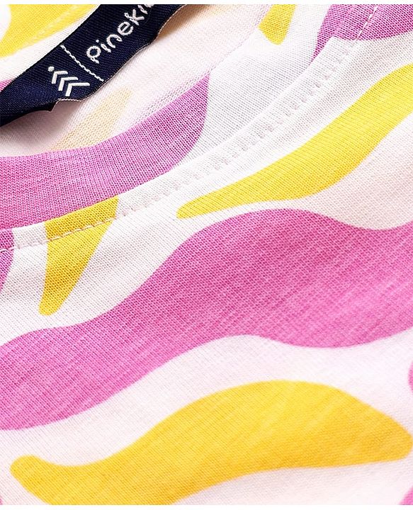 Pine Kids Cotton Knit Half Flutter Sleeves Top with Abstract Print - Multicolor