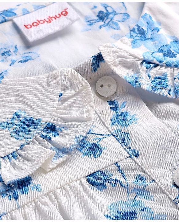 Babyhug 100% Cotton Poplin Woven Full Sleeves Floral Printed Peter Pan Collar Top - White
