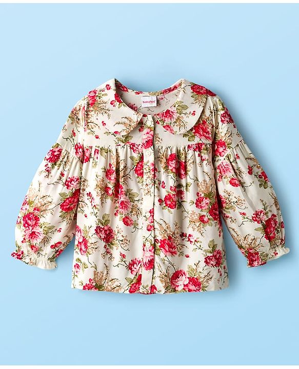 Babyhug Woven Rayon Full Sleeves Printed Top with Floral Print - Offwhite