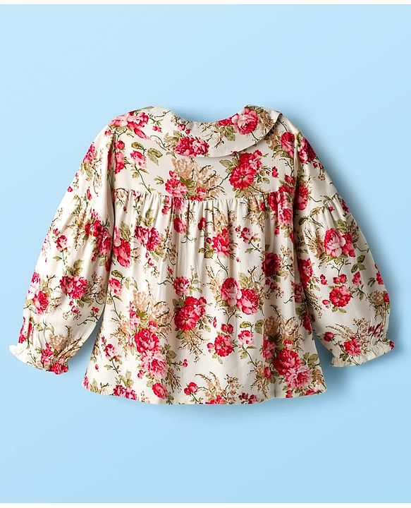 Babyhug Woven Rayon Full Sleeves Printed Top with Floral Print - Offwhite