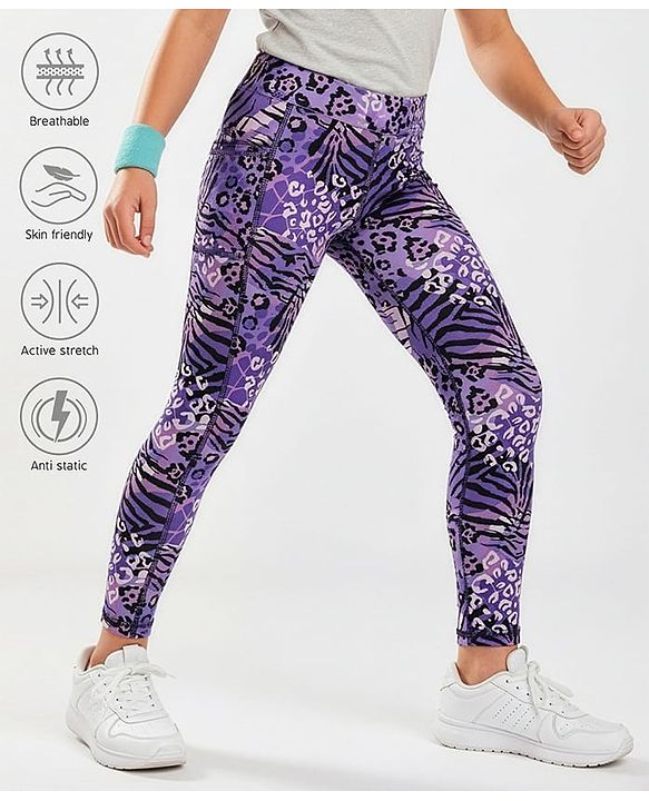 Pine Active Knit Full Length Super Stretch Printed Leggings - Violet