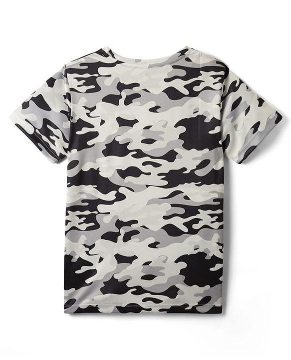 Pine Active Knit Half Sleeves T-Shirt with Camouflage Print - Grey & Black