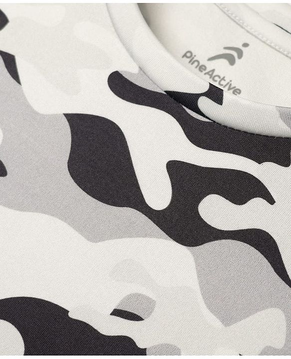 Pine Active Knit Half Sleeves T-Shirt with Camouflage Print - Grey & Black