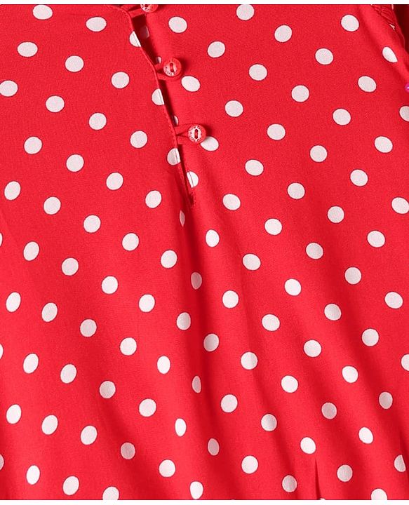 Babyhug Rayon Woven Full Sleeves Polka Dot Printed Top - Red