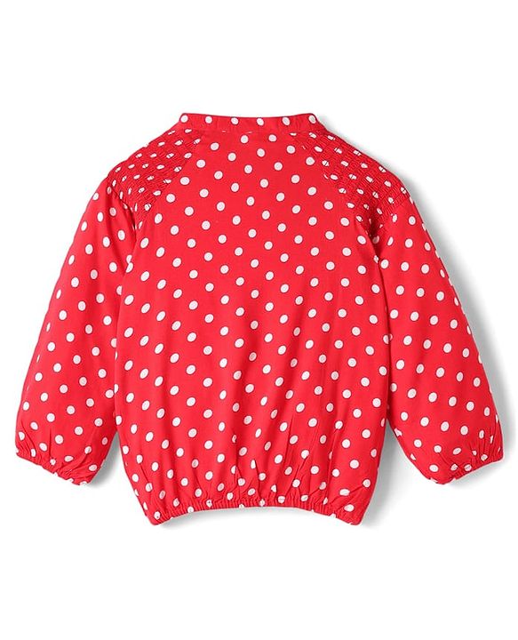 Babyhug Rayon Woven Full Sleeves Polka Dot Printed Top - Red