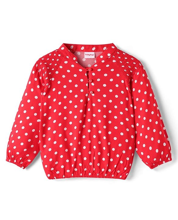 Babyhug Rayon Woven Full Sleeves Polka Dot Printed Top - Red