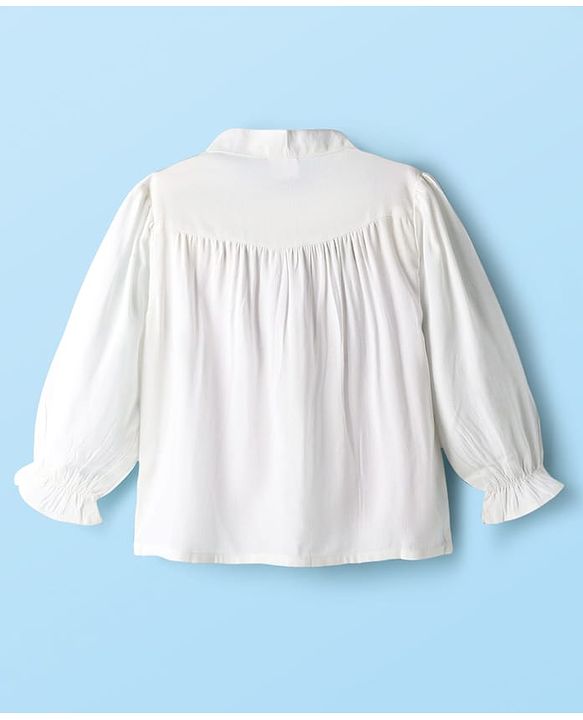Babyhug Rayon Woven Full Sleeves Floral Embroidered Top  - White