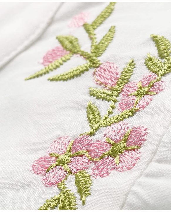 Babyhug Rayon Woven Full Sleeves Floral Embroidered Top  - White