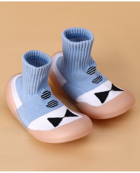 Cute Walk by Babyhug Slip on Sock Shoes with Bow Embroidery - Blue