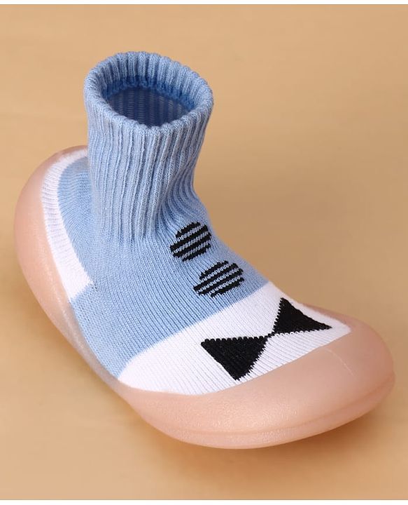 Cute Walk by Babyhug Slip on Sock Shoes with Bow Embroidery - Blue