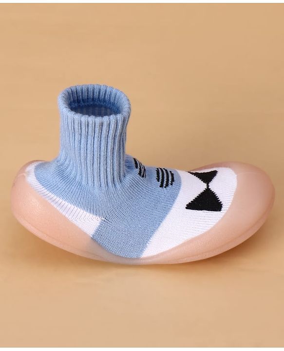 Cute Walk by Babyhug Slip on Sock Shoes with Bow Embroidery - Blue