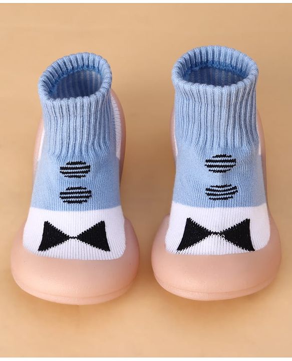 Cute Walk by Babyhug Slip on Sock Shoes with Bow Embroidery - Blue