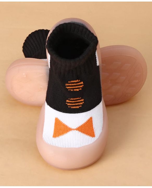 Cute Walk by Babyhug Slip on Sock Shoes with Bow Embroidery - Blue