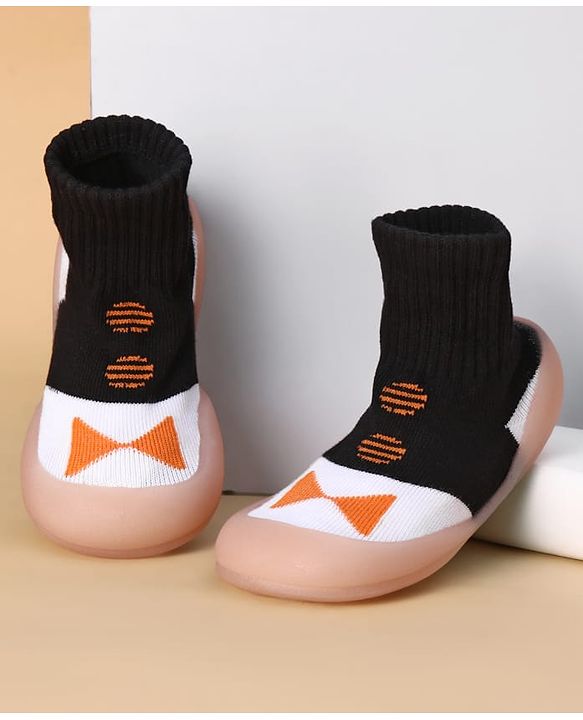 Cute Walk by Babyhug Slip on Sock Shoes with Bow Embroidery - Blue
