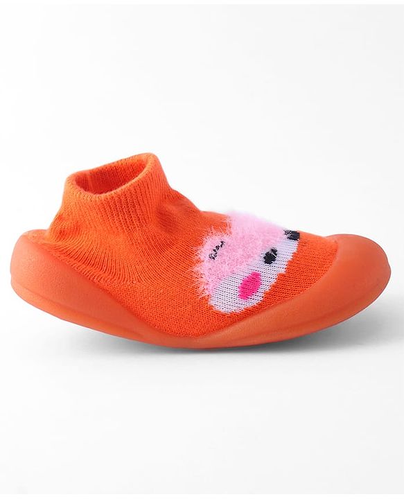 Cute Walk by Babyhug Sock Shoes with Bunny & Polka Dot Design - Orange