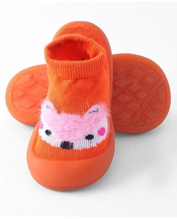 Cute Walk by Babyhug Sock Shoes with Bunny & Polka Dot Design - Orange