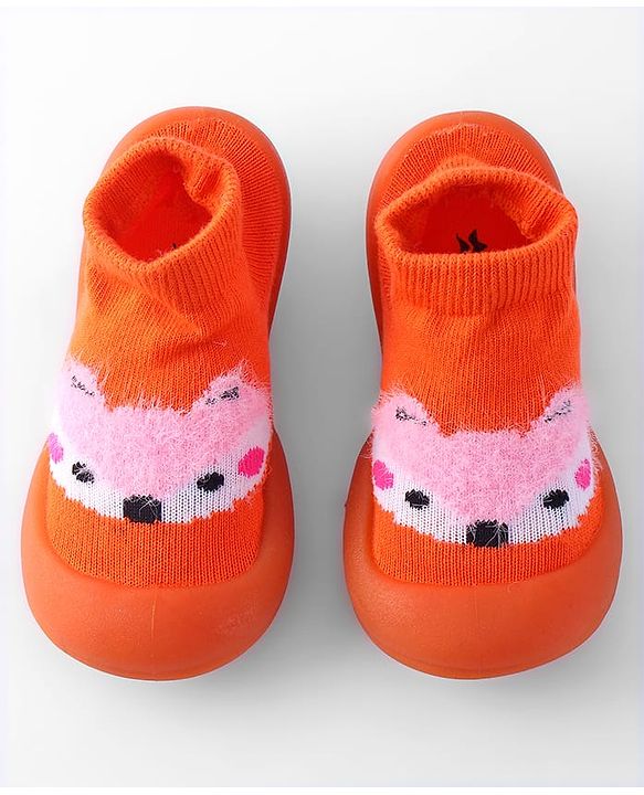 Cute Walk by Babyhug Sock Shoes with Bunny & Polka Dot Design - Orange