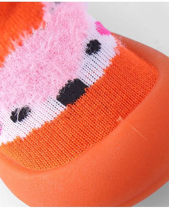 Cute Walk by Babyhug Sock Shoes with Bunny & Polka Dot Design - Orange