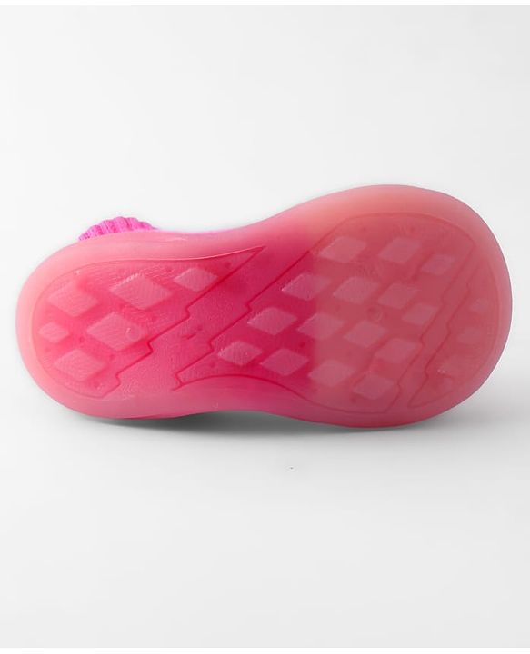 Cute Walk by Babyhug Sock Shoes with Bunny & Polka Dot Design - Fuchsia