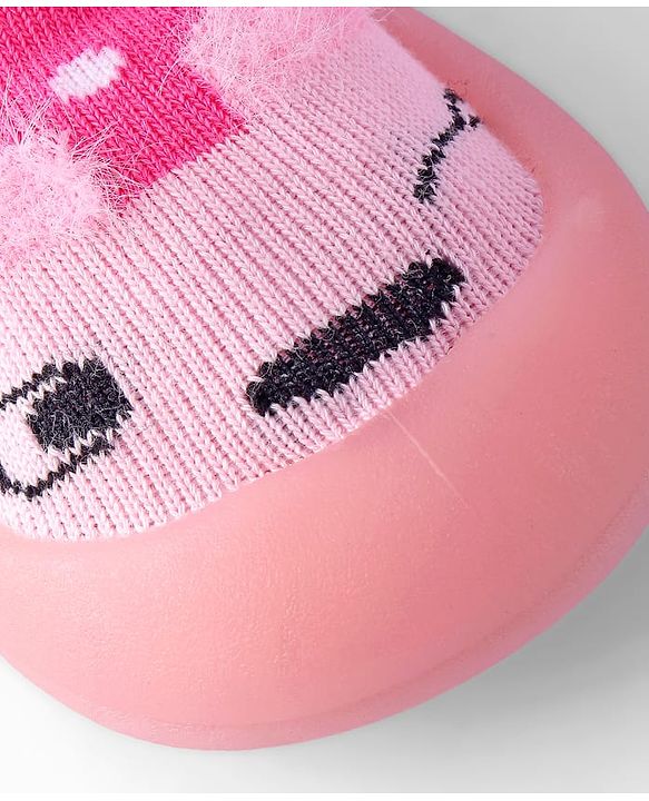 Cute Walk by Babyhug Sock Shoes with Bunny & Polka Dot Design - Fuchsia