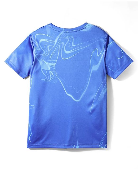 Pine Active Knit Half Sleeves T-Shirt with Abstract Print - Blue
