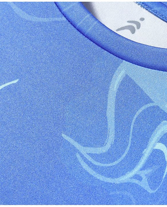 Pine Active Knit Half Sleeves T-Shirt with Abstract Print - Blue