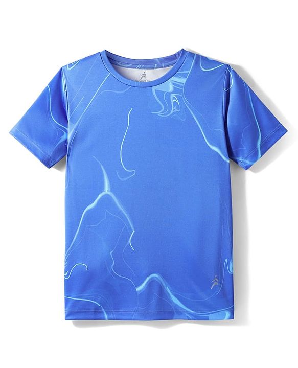 Pine Active Knit Half Sleeves T-Shirt with Abstract Print - Blue