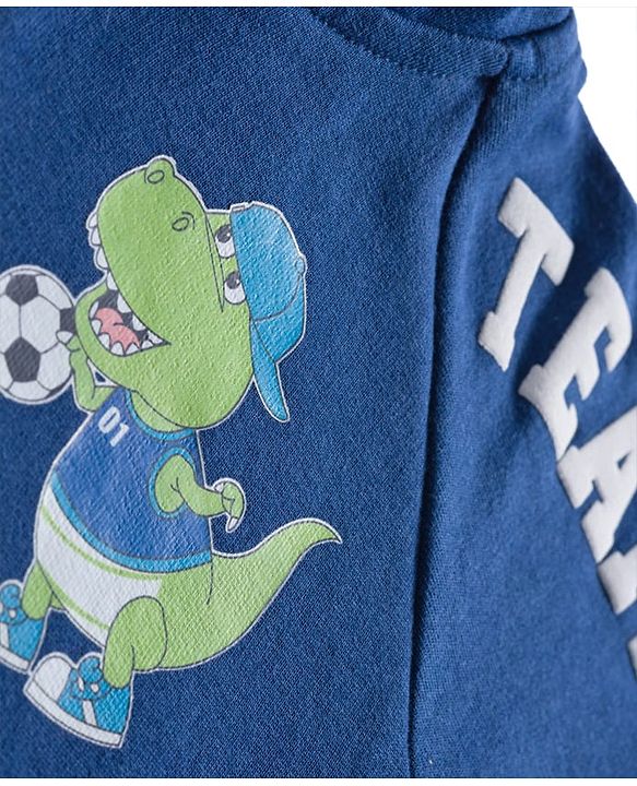 Babyhug Fleece Knit Full Raglan Sleeves Hooded SweatJacket with Dino Graphic & Kangaroo Pocket - Navy Blue