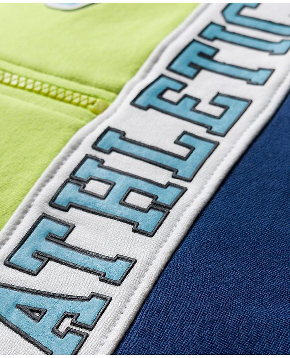 Babyhug Fleece Knit Full Sleeves Hooded Sweatshirt with Text Graphic & Cut & Sew Design - Multicolor