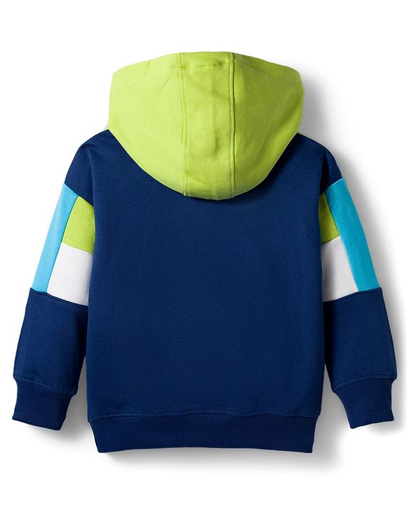 Babyhug Fleece Knit Full Sleeves Hooded Sweatshirt with Text Graphic & Cut & Sew Design - Multicolor
