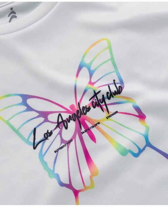 Pine Active Knit Half Sleeves T-Shirt with Butterfly Print - White