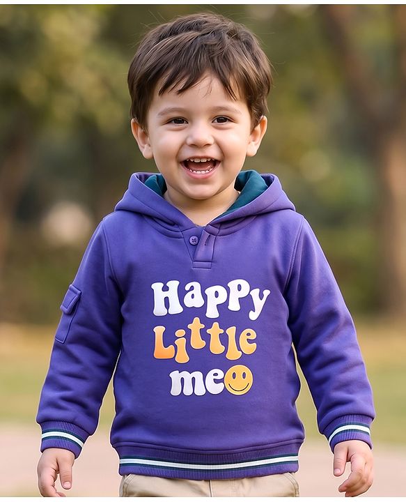 Babyhug Fleece Knit Full Sleeves Hooded Sweashirt With Text Print - Purple