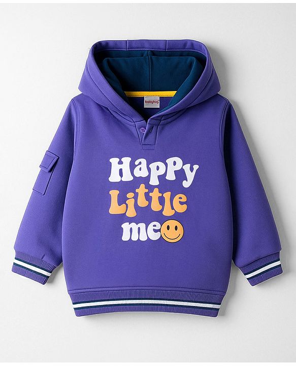 Babyhug Fleece Knit Full Sleeves Hooded Sweashirt With Text Print - Purple