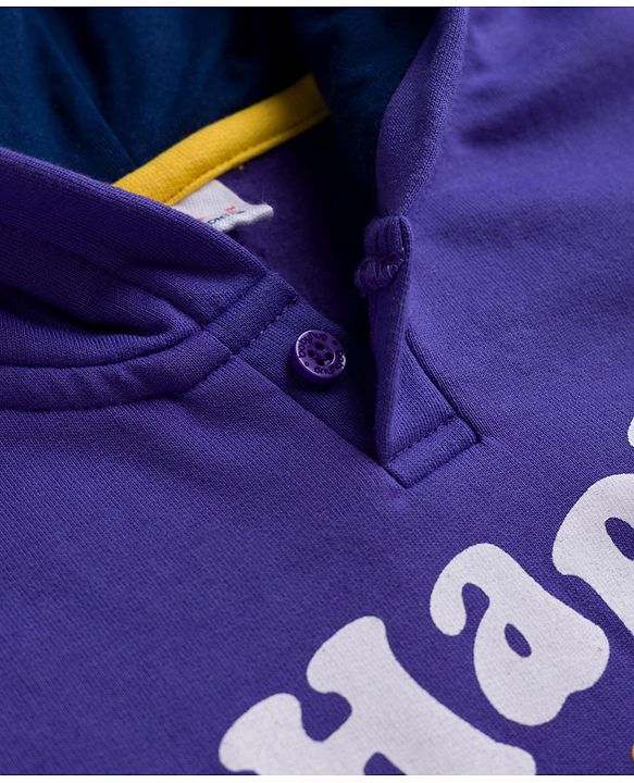 Babyhug Fleece Knit Full Sleeves Hooded Sweashirt With Text Print - Purple
