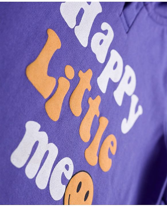 Babyhug Fleece Knit Full Sleeves Hooded Sweashirt With Text Print - Purple